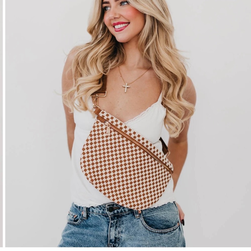 Stylish Checkered Tan and White Women's Bag Westlyn Women’s Bum Bag